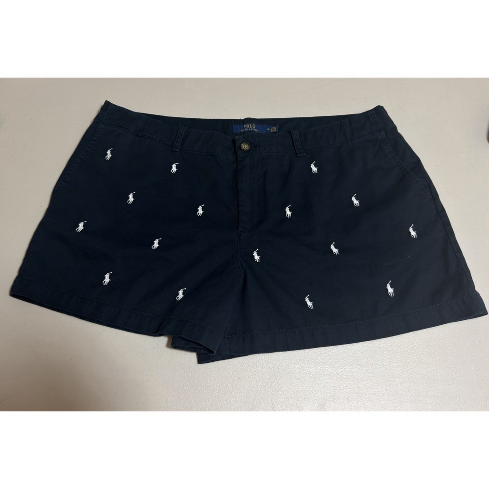 Polo Ralph Lauren woman's Allover Pony Embroidered Shorts Navy White Size 14